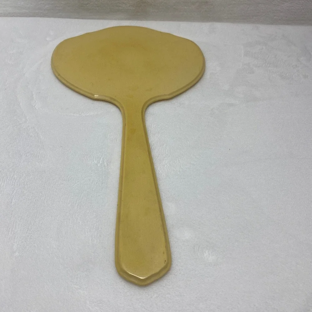 Vintage‎ Yellow Bakelite Handheld Mirror *READ*